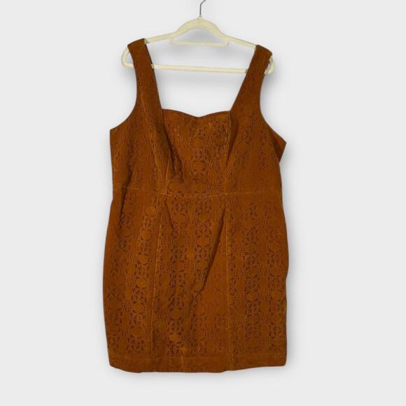 Anthropologie Maeve Shift Mini Dress Women's Plus 16W Rust Faux Suede Sleeveless - Picture 3 of 14